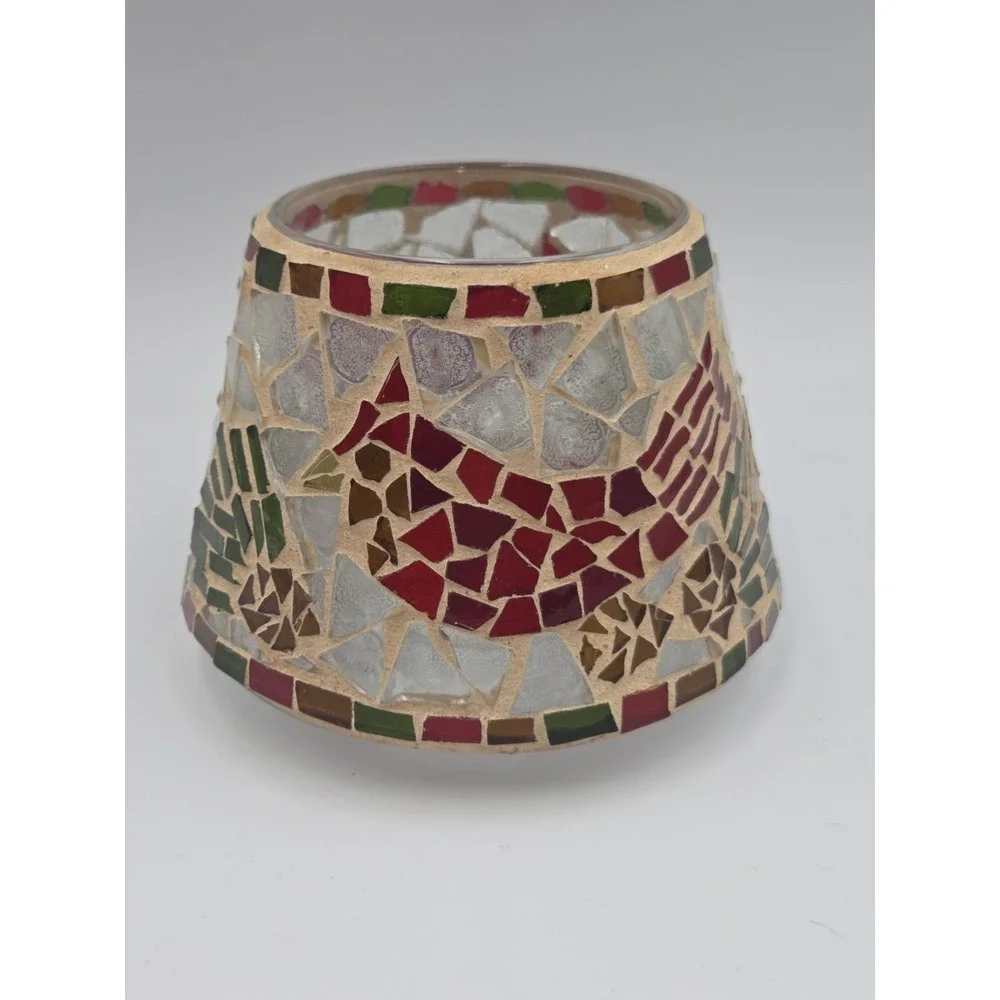 Home Interiors & Gifts Mosaic Broken Glass Candle Lamp Shade Red Cardinal 4